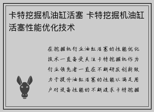 卡特挖掘机油缸活塞 卡特挖掘机油缸活塞性能优化技术